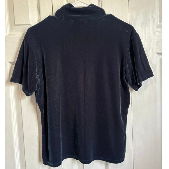 Vintage Banana Republic Blue Green Mock Neck Velour Top Large - Picture 4 of 6